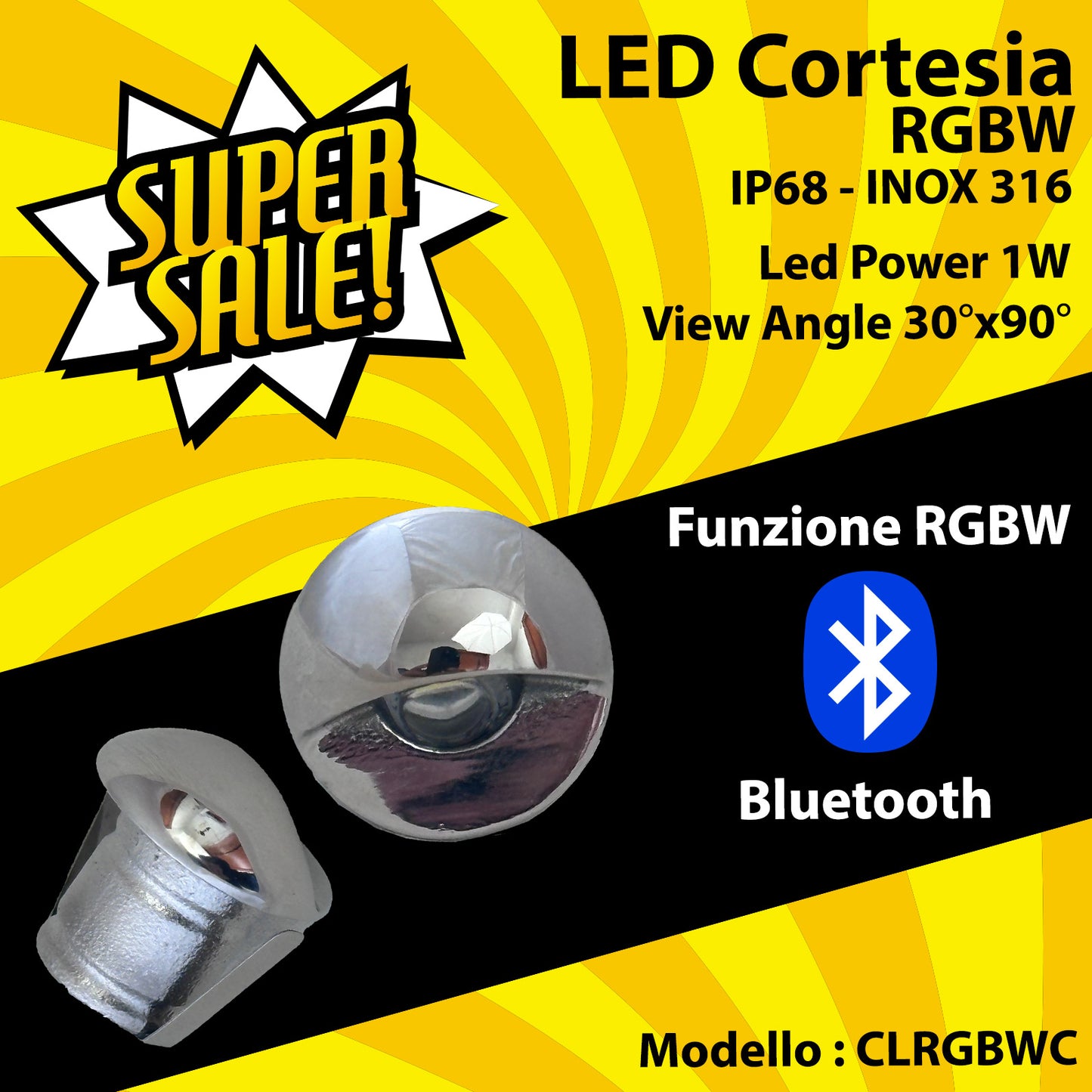 Luce di Cortesia a Led RGBW in Acciaio inox 316 - IP68 - CLRGBWC