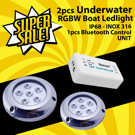 Doppio Faro Subacqueo per la nautica a LED RGBW IP68 e Centralina Bluetooth